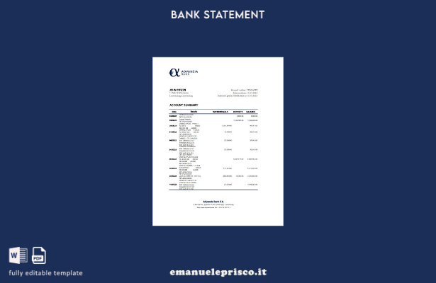 Modello Excel di estratto conto bancario Lussemburgo Advanzia stile verificato